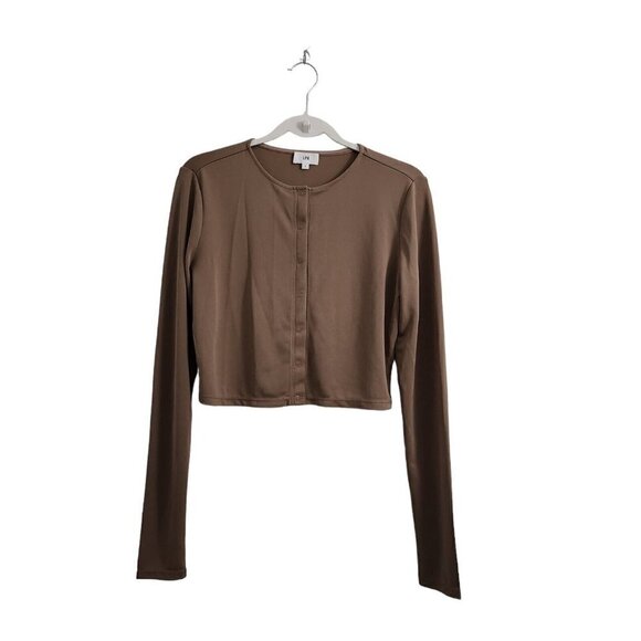 LPA Revolve Thalia Cardigan Top Large Brown Snap Button Long Sleeve Blouse - Picture 1 of 12